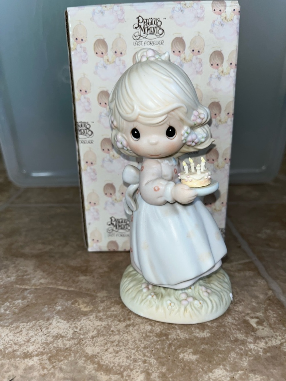 Precious Moments Little Girl with Cake Figurine - White and Pastel Accents
